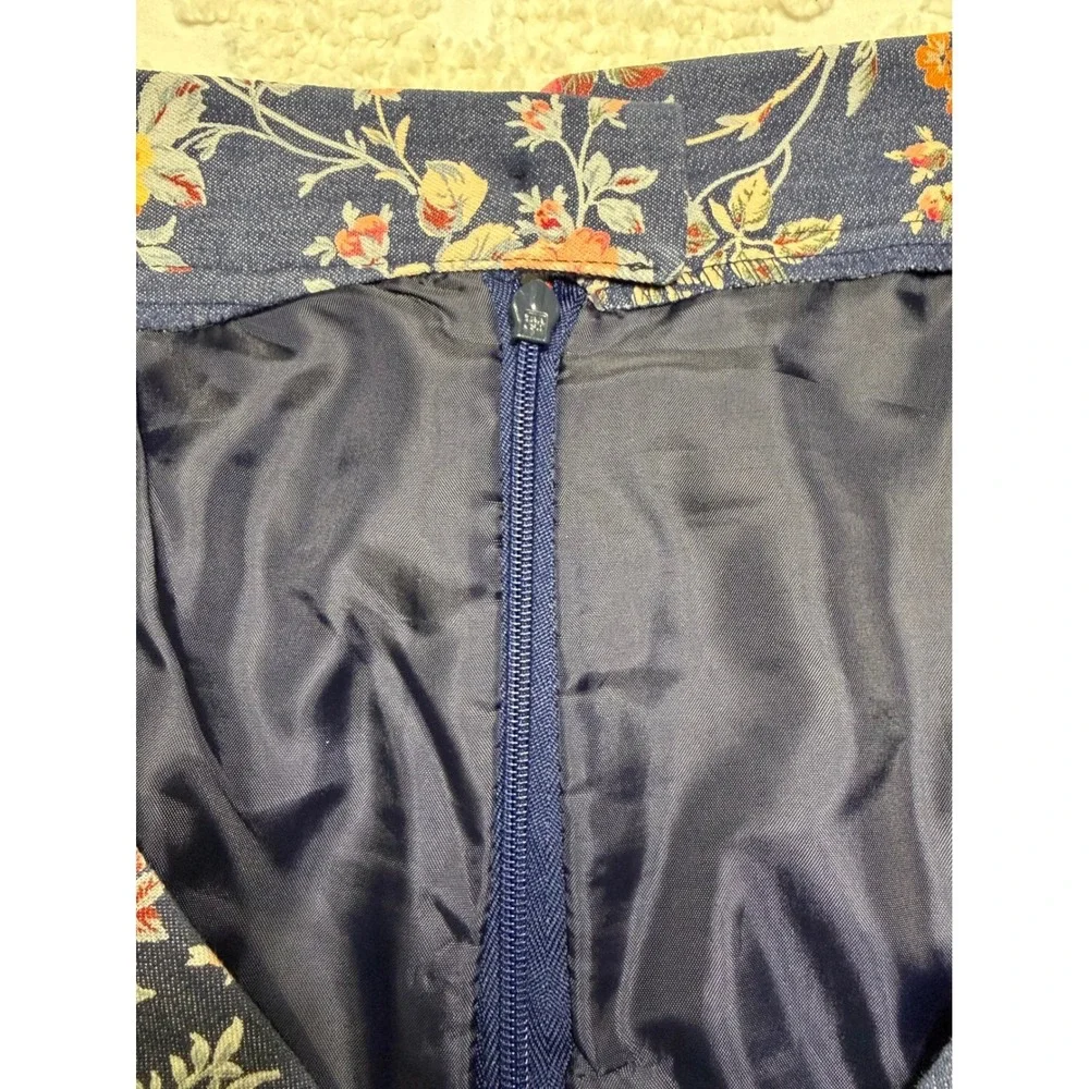 Lulu Alexander Floral Pencil Skirt Navy Blue 12P Petite Vintage Cottagecore Bohi
